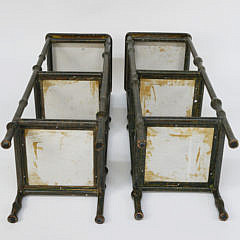 Pair Green Patina Metal and Rattan Etegeres