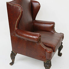 Faux Alligator Upholstered Chippendale Style Wing Chair, 20th Century