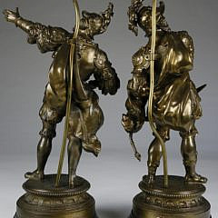 Pair of Patina White Metal Figures Mounted as Lamps