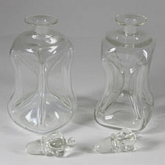 Pair of Pinched Waist Free-form Clear Glass Decanters, 19th Century