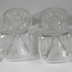 Pair of Pinched Waist Free-form Clear Glass Decanters, 19th Century