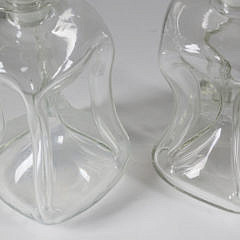 Pair of Pinched Waist Free-form Clear Glass Decanters, 19th Century