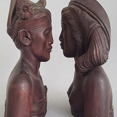 Pair of Antique Balinese Carved Mahogany Busts