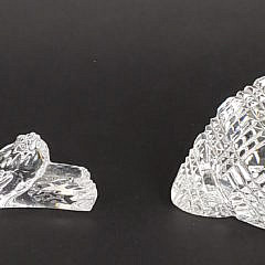 Two Baccarat and Waterford Crystal Shell and Rope Ornaments
