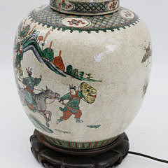 Chinese Porcelain Warrior Decorated Ginger Jar Lamp