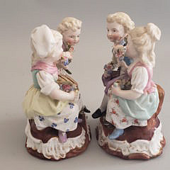 Pair of Sitzendorf German Porcelain Children Group, circa 1887-1900