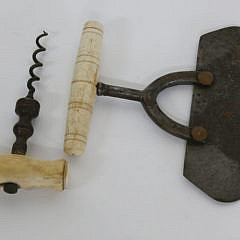 Antique Sailor Made Turned Whalebone Handle Food Chopper and Corkscrew, circa 1860