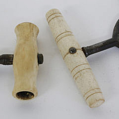 Antique Sailor Made Turned Whalebone Handle Food Chopper and Corkscrew, circa 1860