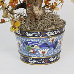 Chinese Carnelian Tree in a Cloisonne Pot, 20th century