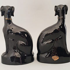 Pair of 19th Century Black Glazed Staffordshire Whippets