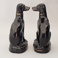 Pair of 19th Century Black Glazed Staffordshire Whippets