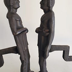 Pair of Vintage Cast Iron Figural Native American Andirons