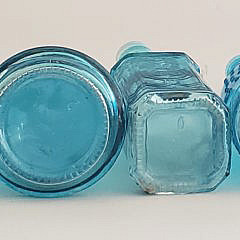 Collection of 12 Antique Bottles, Blue and Clear Glass