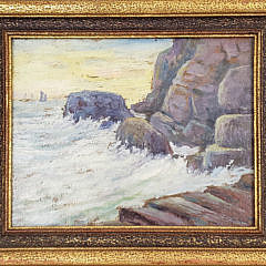 369_1 19th Century Oil on Board, “Rocky Cliffside”, signed lower right, “FON”