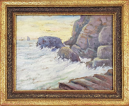 369_1 19th Century Oil on Board, “Rocky Cliffside”, signed lower right, “FON”