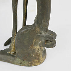 Pair of Signed M.E.K. Patina Bronze Seated Whippet Andirons, circa 1920