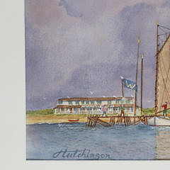 John Hutchinson Watercolor “The Lillian Arrives at the Wauwinet House”