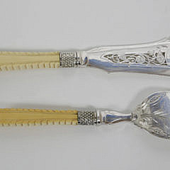 Victorian Engraved Silver Plate and Carved Bone Handle Fish Servers