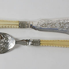 Victorian Engraved Silver Plate and Carved Bone Handle Fish Servers