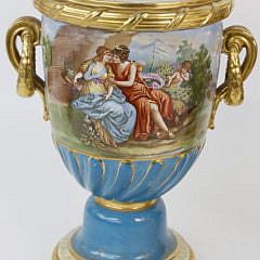 Pair of Continental Classical Hand Decorated Urns, 19th century