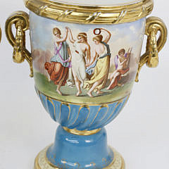 Pair of Continental Classical Hand Decorated Urns, 19th century