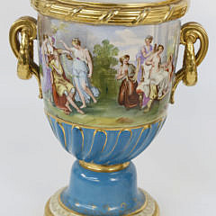 Pair of Continental Classical Hand Decorated Urns, 19th century