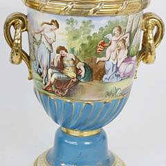 Pair of Continental Classical Hand Decorated Urns, 19th century