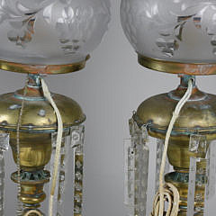 Pair of American Brass Argand Lamps, 19th Century