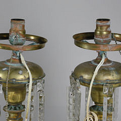 Pair of American Brass Argand Lamps, 19th Century