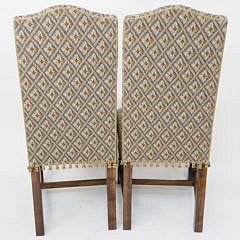 Pair of William and Mary Style Upholstered Elm Highback Hall Chairs