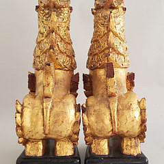 Pair of Carved and Gilt Tibetan Foo Dogs