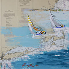 Kerry Hallam Acrylic on Coastal Chart – Long Island Sound, Nantucket Sound