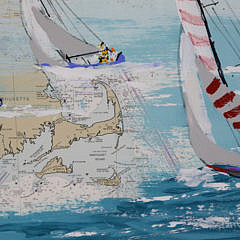 Kerry Hallam Acrylic on Coastal Chart – Long Island Sound, Nantucket Sound