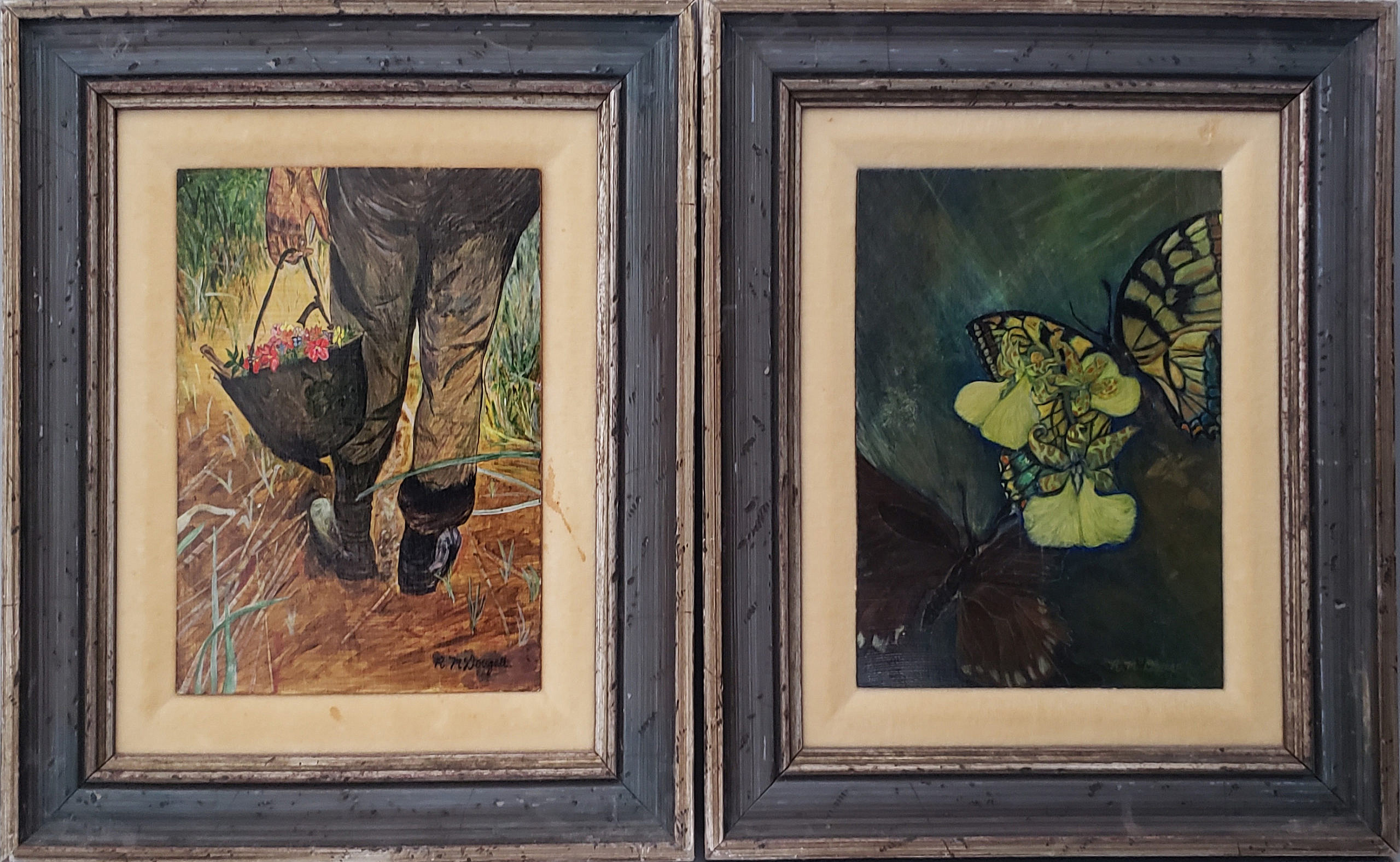 Robert McDougall Oil on Board Paintings Vintage Pair of Robert C