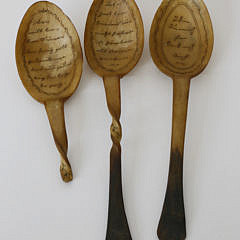 Three Scrimshaw Horn Spoons, mid 19th century