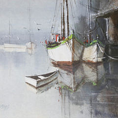 Edward C. Gifford Watercolor “Boats at Anchor”