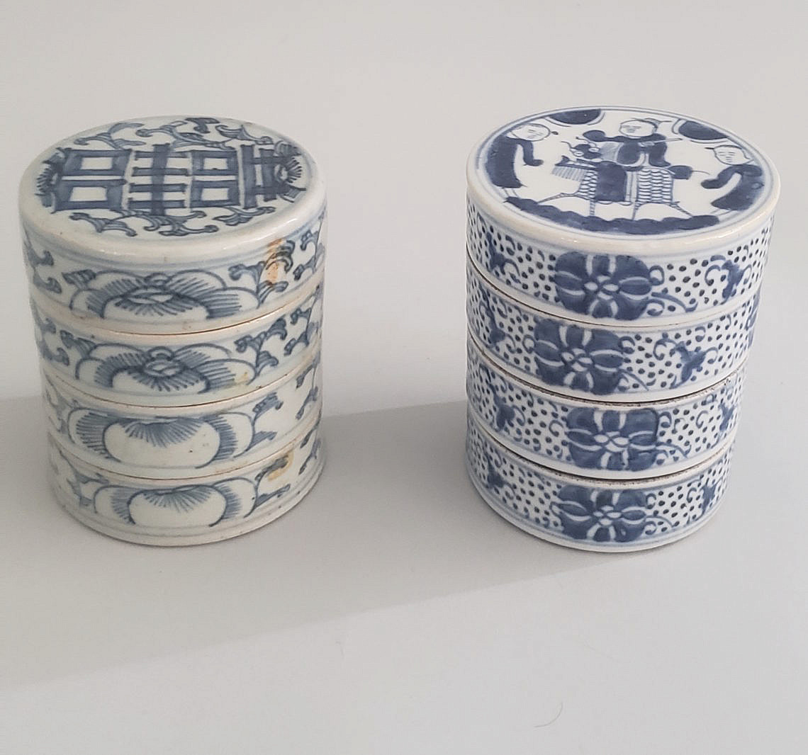 19th Century Chinese Blue White Condiment Dishes Two 19th Century Chinese Blue and White