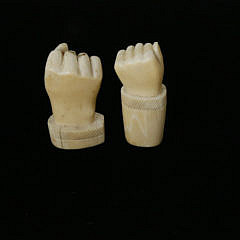 Two Antique Carved Whale Ivory Clenched Fist Studies, circa 1870-80