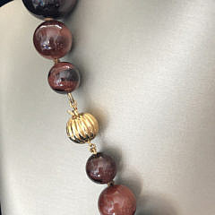 Graduated Red Tiger’s Eye Bead Necklace, 18k Yellow Gold Clasp