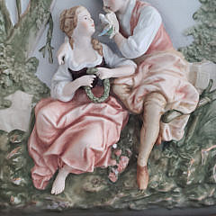 Antique French Bisque Porcelain Courting Couple Plaque