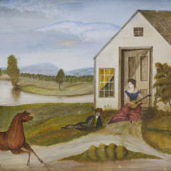 Folk Art Landscape Mixed Media on Paper, “Horse Serenade”