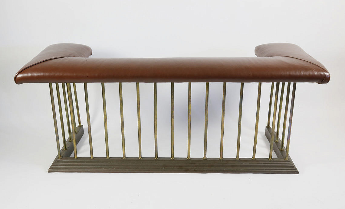 Brass and Leather Club Fire Fender Signed William Tonks & Sons Brass