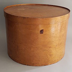 Vintage Banded Wood Oversized Covered Hat Box