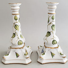 Pair of Anna Weatherley Hungarian Hand Painted Porcelain Candlesticks