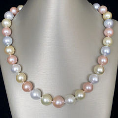 Fine South Sea Pearl and Pink Freshwater Pearl Necklace, 14k White Gold Ball Clasp