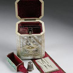 British Regency Carved and Engraved Mother of Pearl Sewing Box, circa 1820