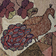 Folk Art Hooked Rug with Two Peacocks, 19th Century