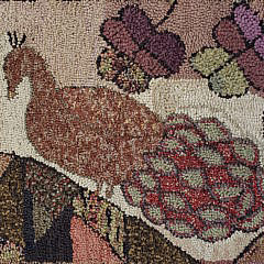 Folk Art Hooked Rug with Two Peacocks, 19th Century