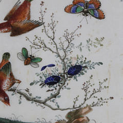 Pair of Chinese Export Watercolors on Pith Paper “Birds and Butterflies Amongst Foliage”, circa 1850