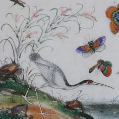 Pair of Chinese Export Watercolors on Pith Paper “Birds and Butterflies Amongst Foliage”, circa 1850